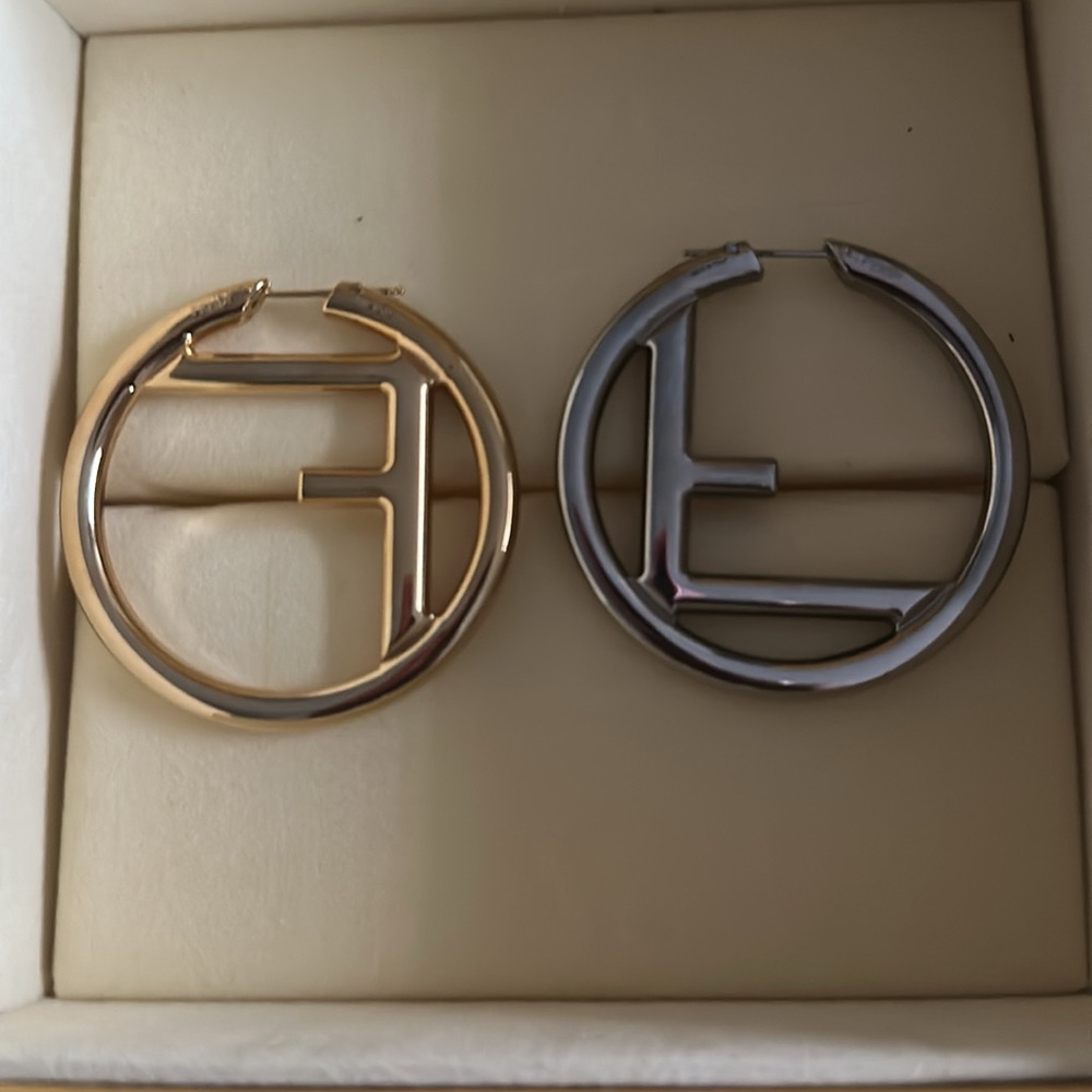 Fendi F is Fendi Hoop Gold and Silver Earrings